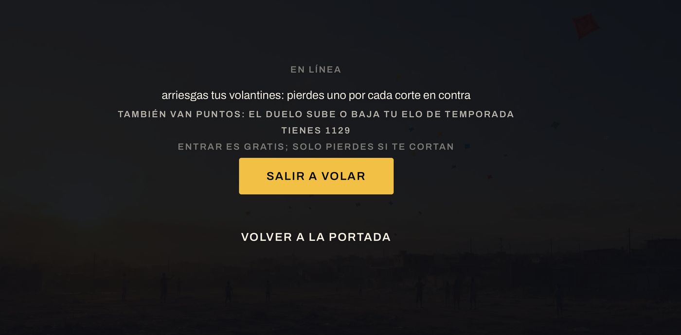 Pantalla del emparejamiento abierto: arriesgas tus volantines, pierdes uno por cada corte en contra, el duelo sube o baja tu Elo de temporada, y entrar es gratis.