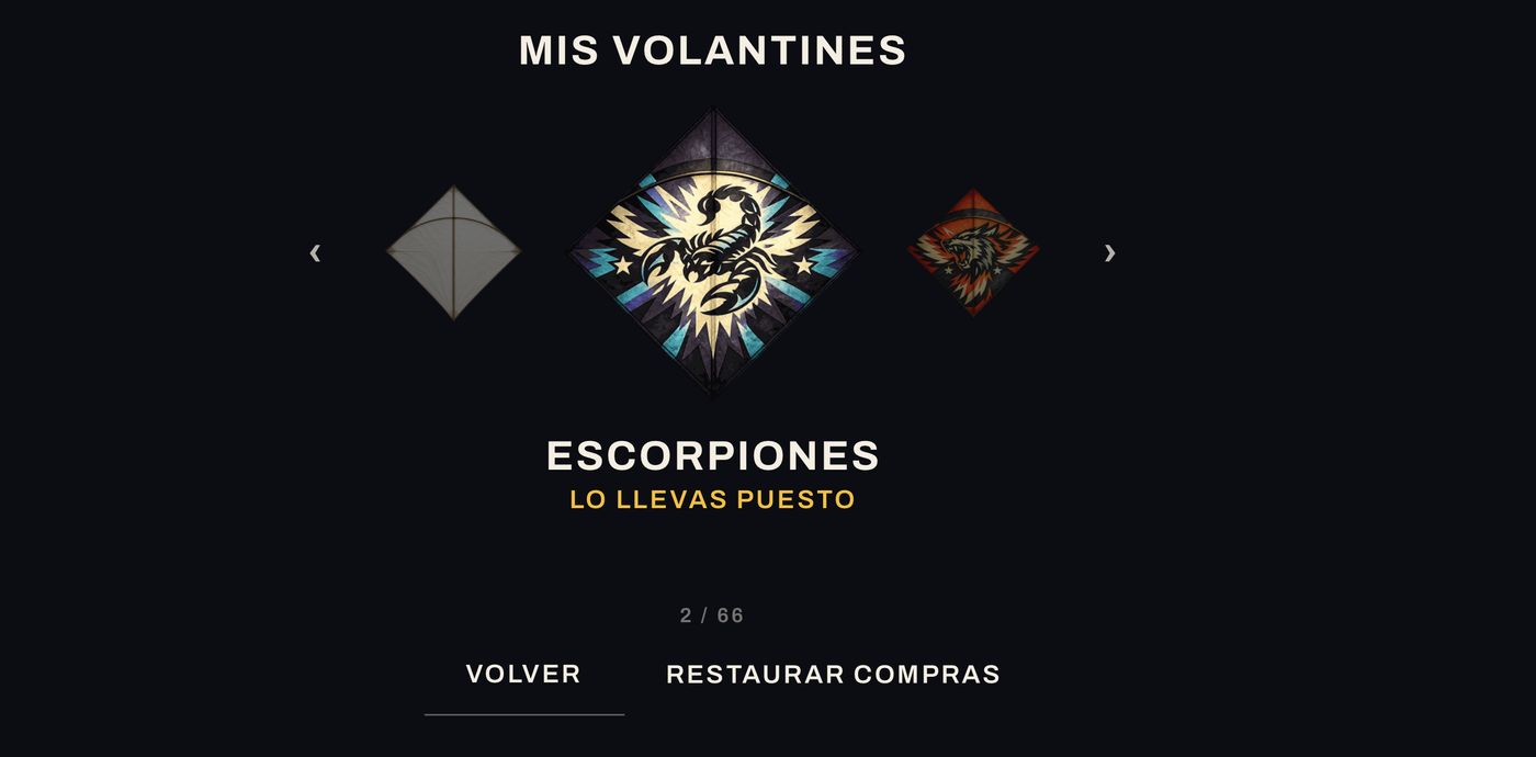 El vestidor del juego, mostrando el estampado escorpiones puesto, con el contador de estampados abajo.